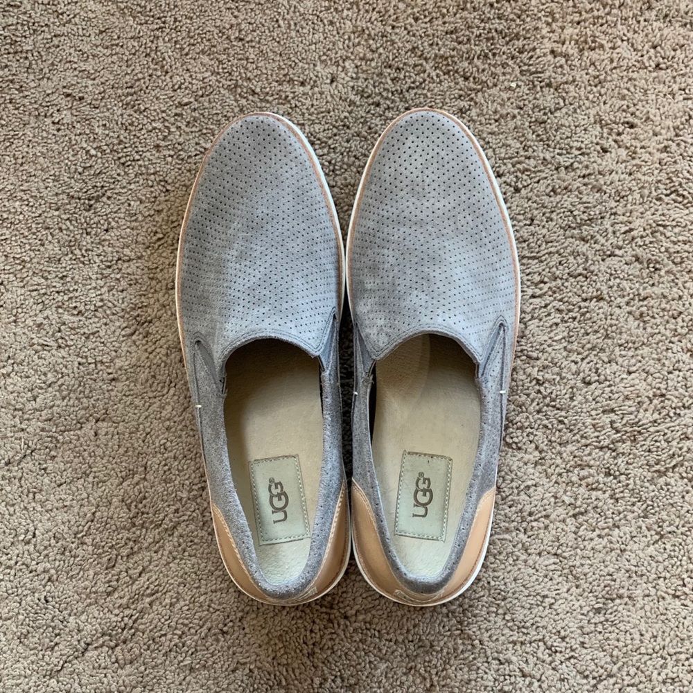 UGG grey suede slip on perforated sneakers